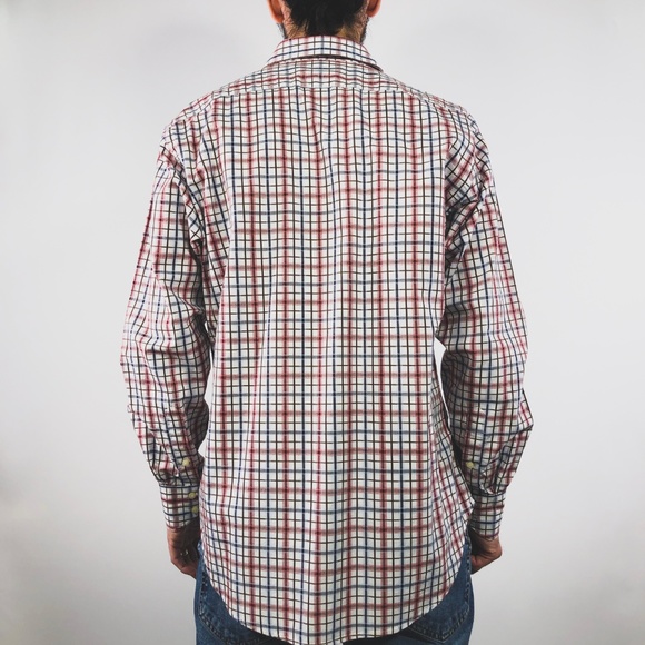 Thomas Dean Red Blue White Check Sport Shirt M - Picture 2 of 7